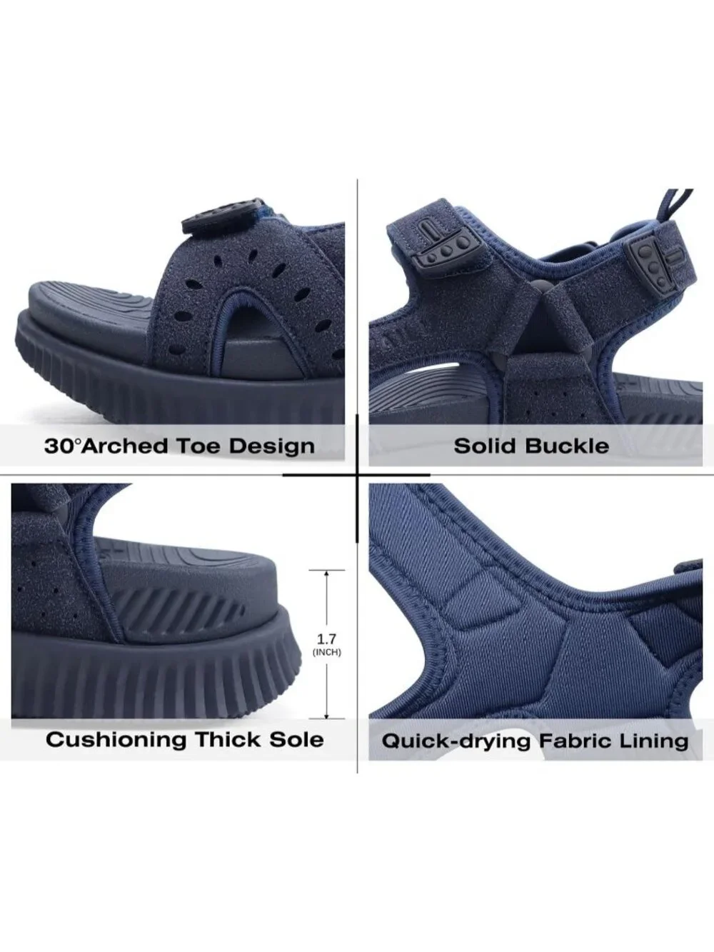 Men's Dark Blue Arch Support Thick Cushion Recovery Athletic Hiking Sandal Shoes